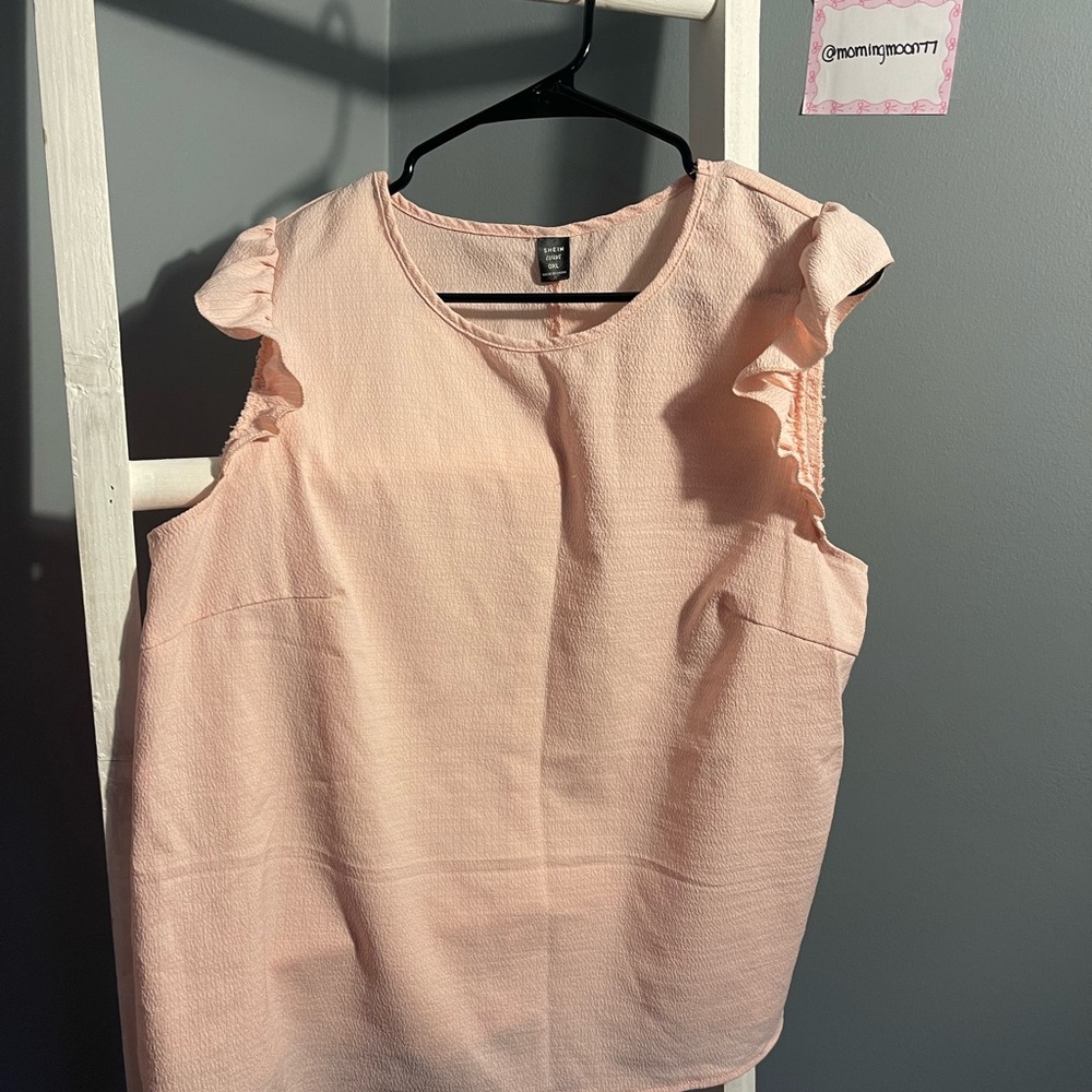 SHEIN Light Pink Ruffle Sleeve Blouse and Pants set